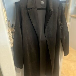 Zara Women's Elegant Black Trench Coat size small 2 side pockets dressy elegance